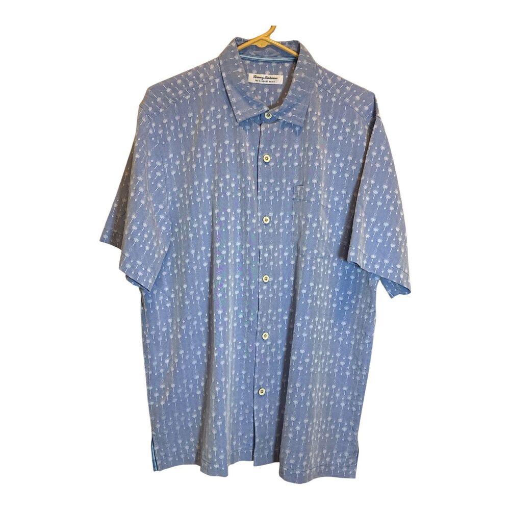 Tommy Bahama Men Coconut Point Blue Palm Tree Short Sleeve Button-Up Shirt Large